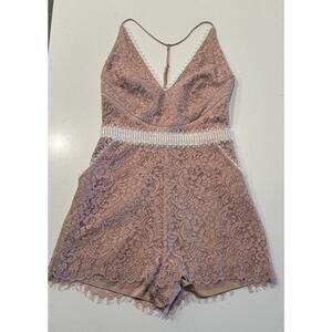 Stylestalker Size Small Pink Lace Romper Plunge Pockets Coquette Romantic Boho